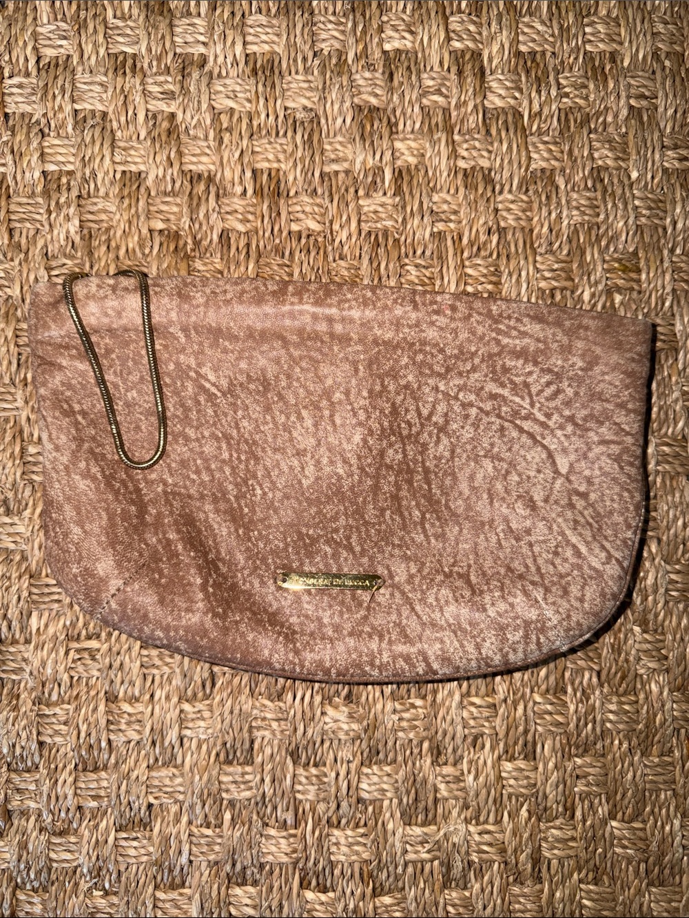Monserat De Lucca Distressed Look Clutch Bag with Gold Hardware tan/cream